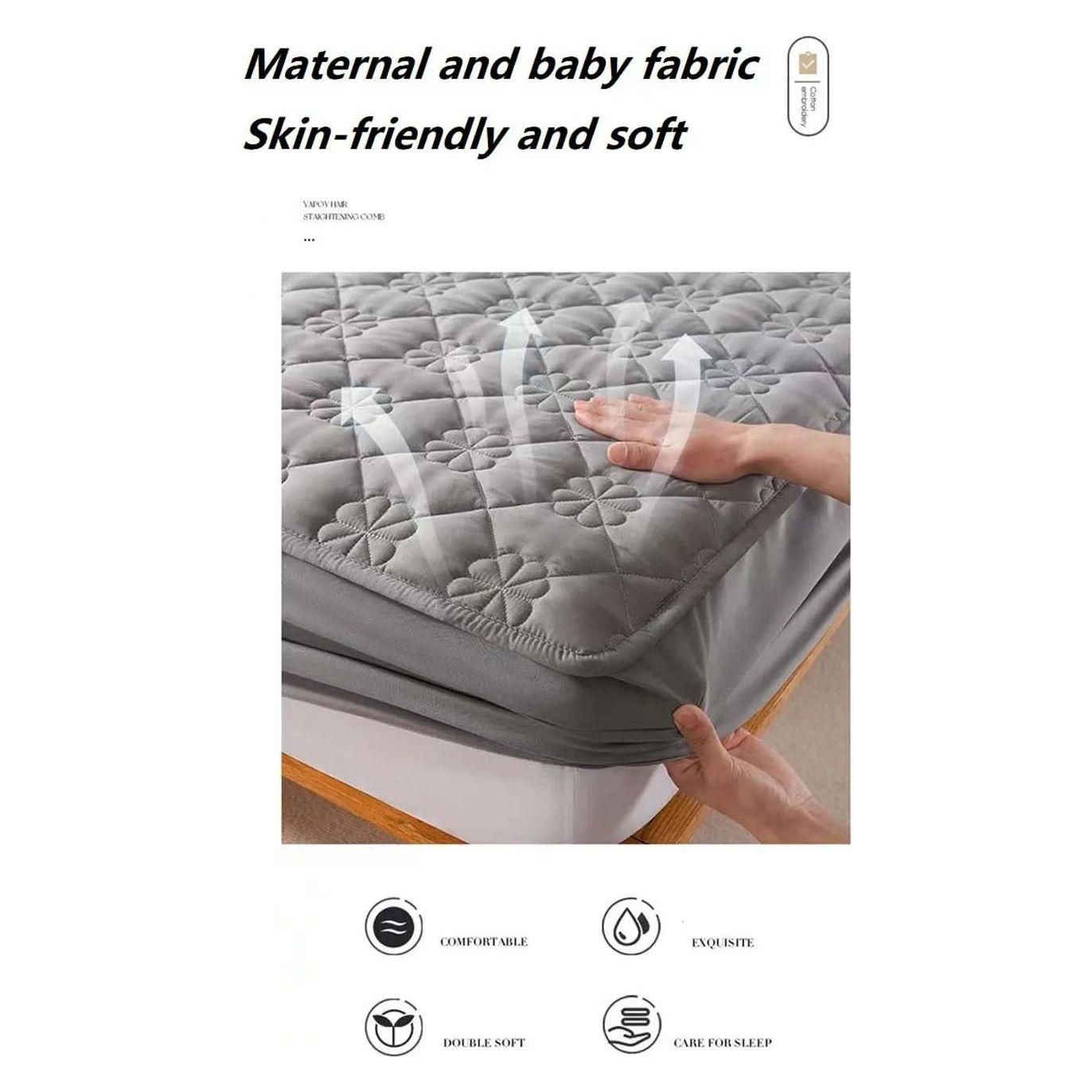 Anyhouz Mattress Cover Gray Double Size Waterproof Quilted Fitted Bed Sheet