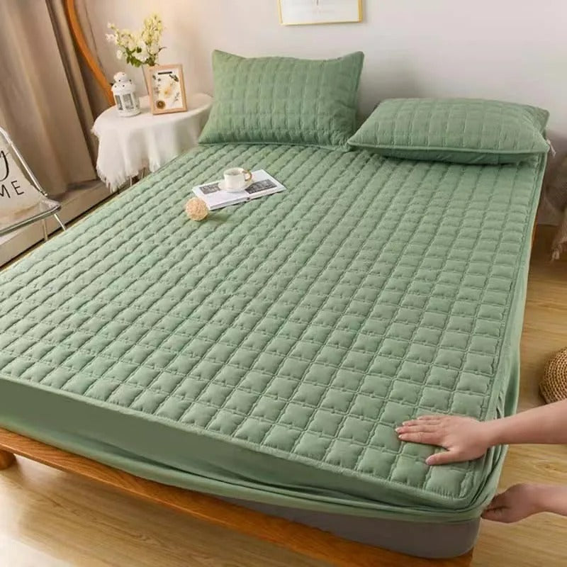 Anyhouz Mattress Cover Green 100x200cm Waterproof Quilted Fitted Bed Sheet