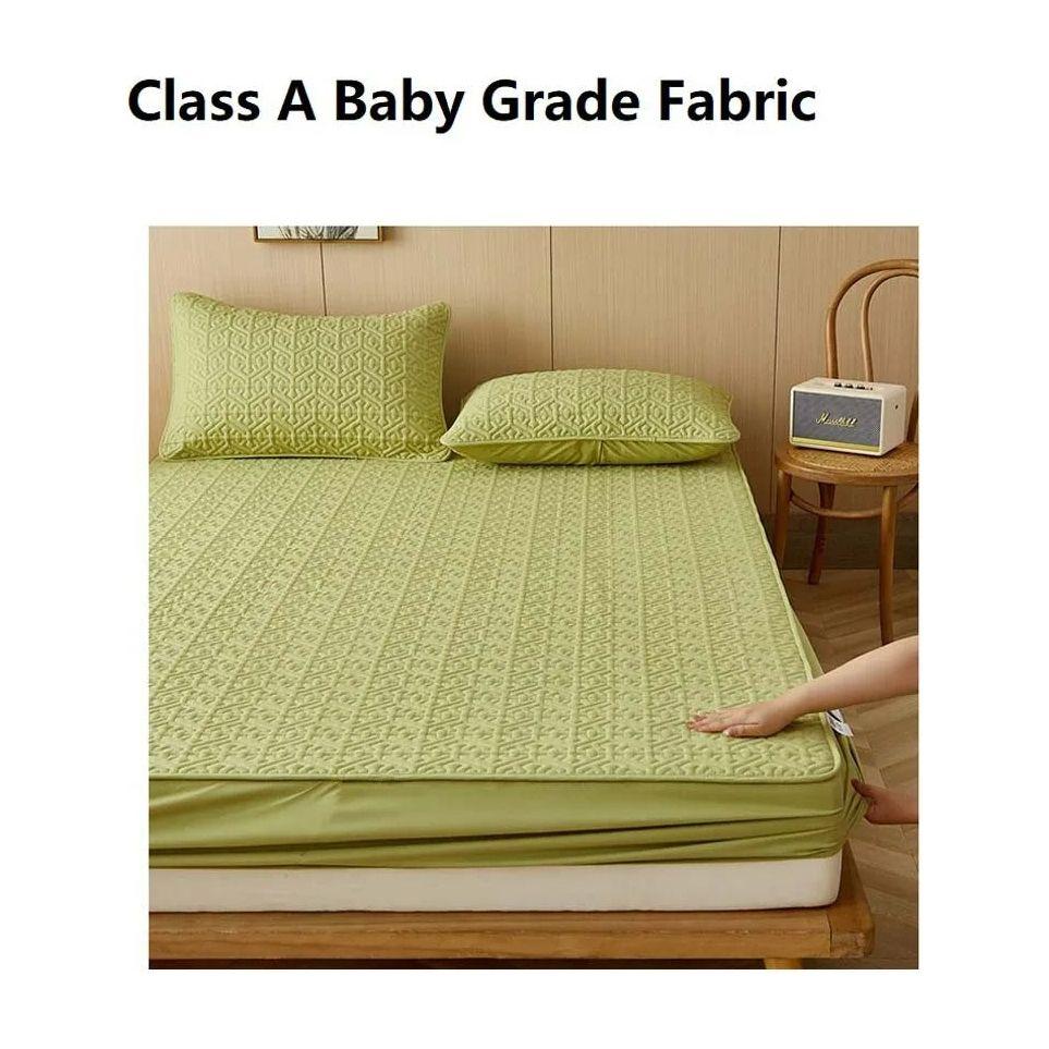 Anyhouz Mattress Cover Green Double Size Pure Cotton Soft Quilted Bed Sheet Anti-bacterial Protector Cover