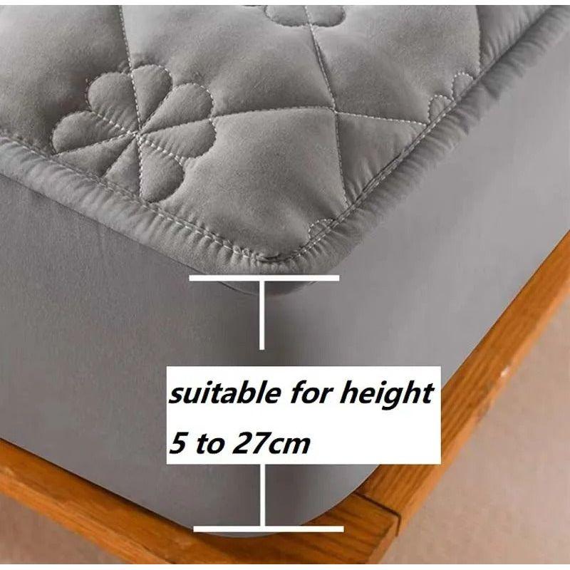 Anyhouz Mattress Cover Gray Double Size Waterproof Quilted Fitted Bed Sheet