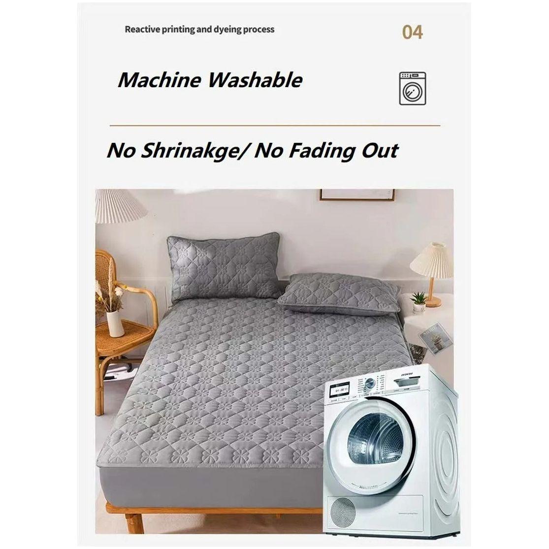Anyhouz Mattress Cover Gray Double Size Waterproof Quilted Fitted Bed Sheet