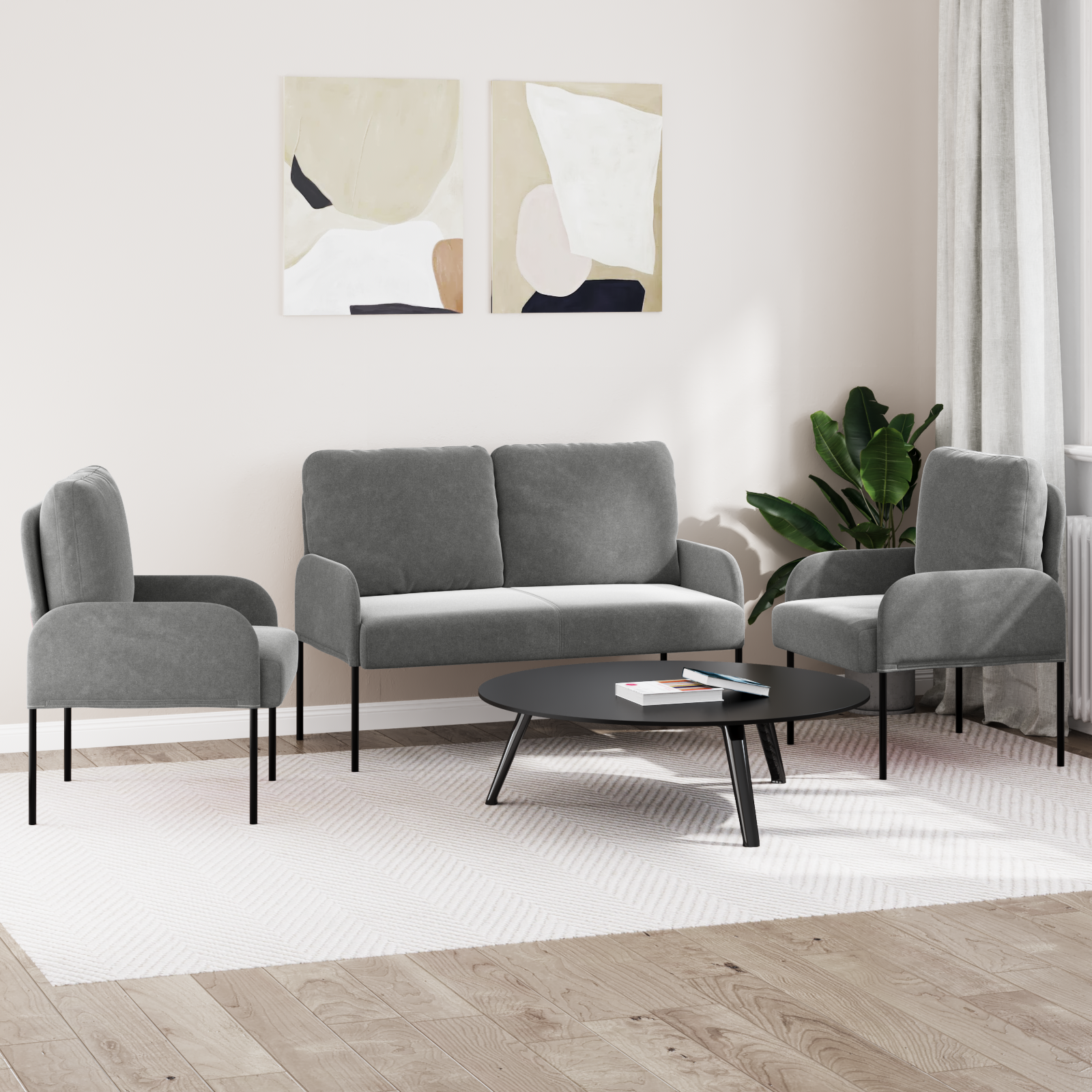 Sofa Sets with Cushion 3 pcs Dark Grey 115 x 56 x 80 cm Plywood