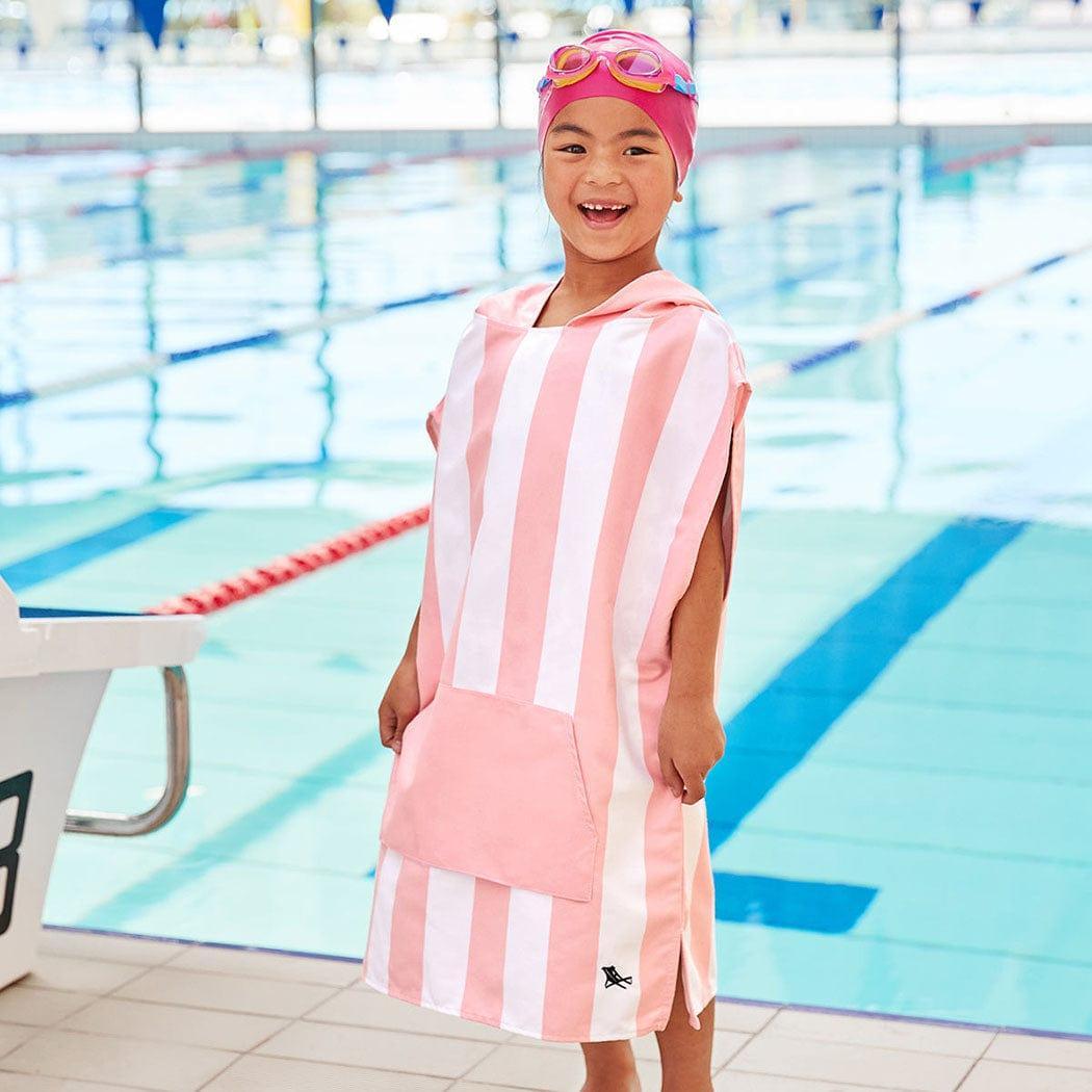 Dock &amp; Bay KIDS Poncho Hooded Towel -Mini Cabana Collection-Malibu Pink M (7-10yrs)-1954802358030569473