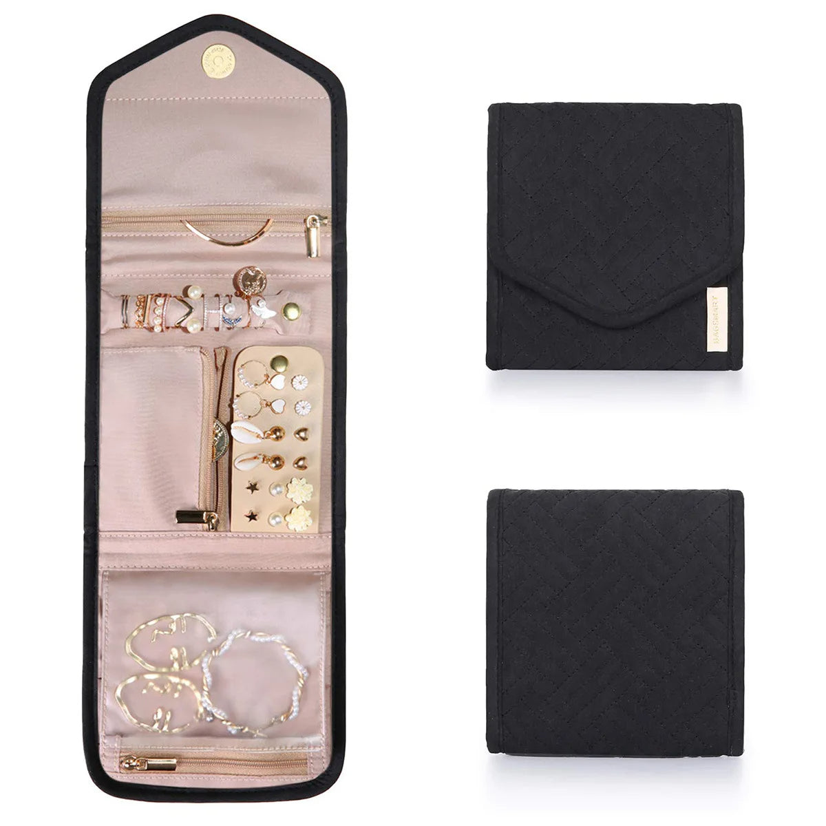 Anyhouz Jewelry Storage Foldable Case Black XS Portable for Journey Earrings Rings Diamond s Brooches Storage Bag