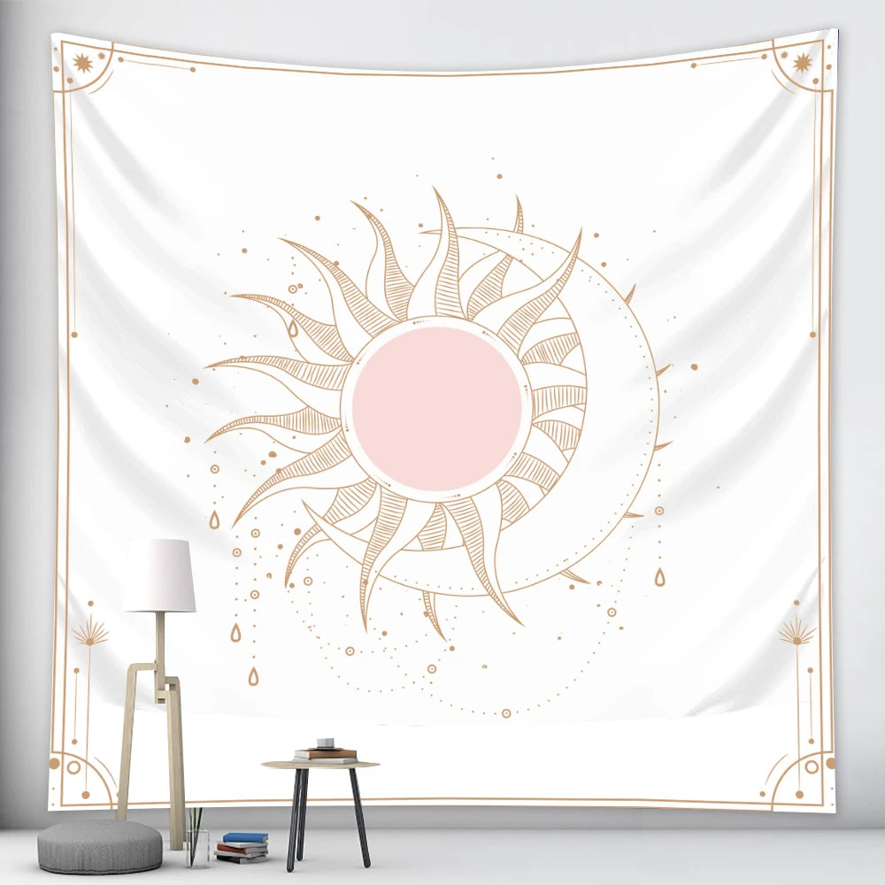 Anyhouz Tapestry Pink Sun and Moon Dance 200x150cm Psychedelic Scene Art Hippie Bohemian Decorative Sheet