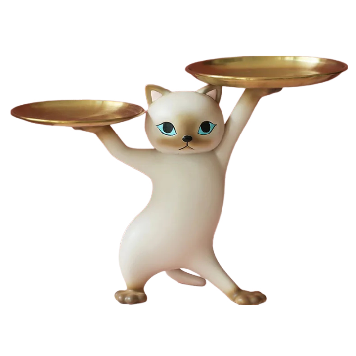 Anyhouz Home Figurine Gray Cat Tray Figurines for Interior Entrance Key Desktop Candy Storage Container Home Office Table Decor Accessories