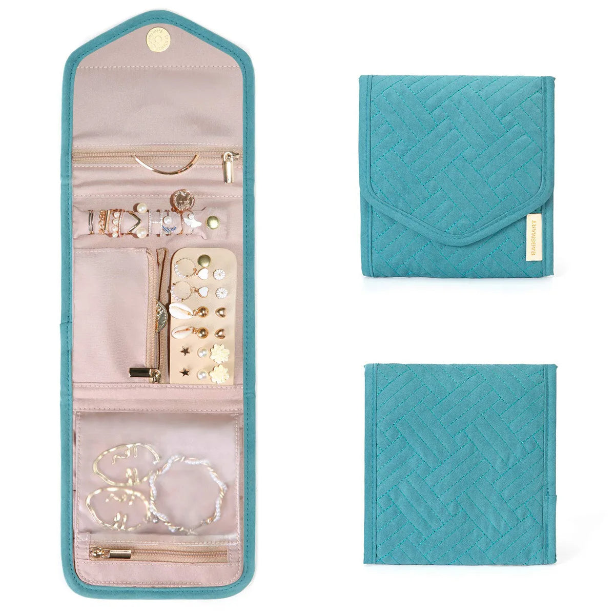 Anyhouz Jewelry Storage Foldable Case Blue XS Portable for Journey Earrings Rings Diamond s Brooches Storage Bag