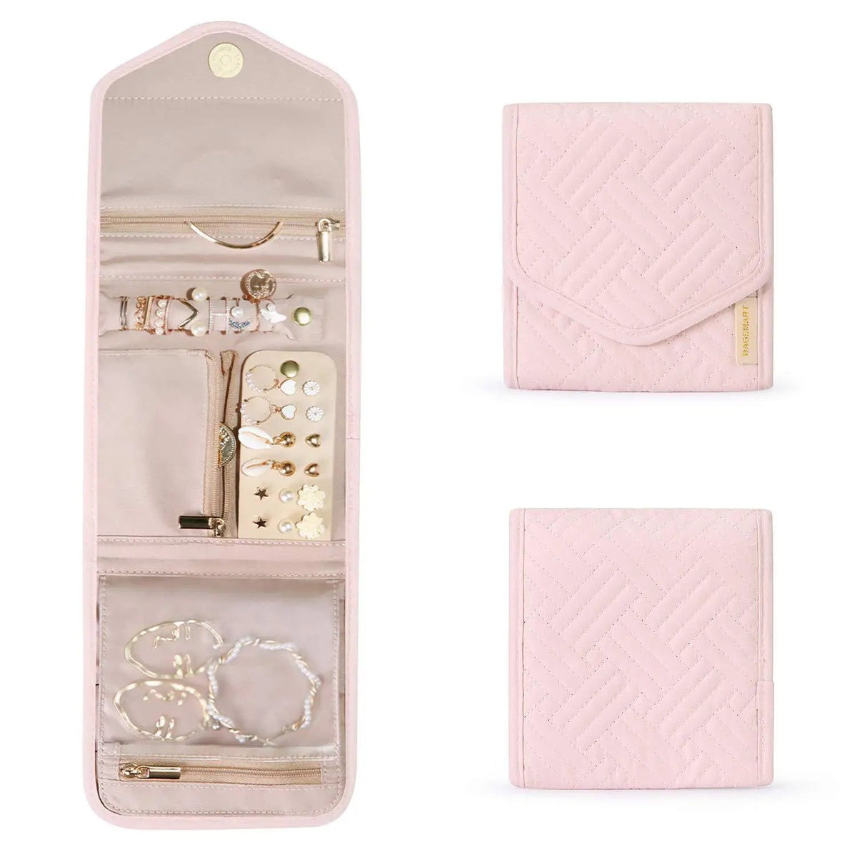 Anyhouz Jewelry Storage Foldable Case Pink XS Portable for Journey Earrings Rings Diamond s Brooches Storage Bag
