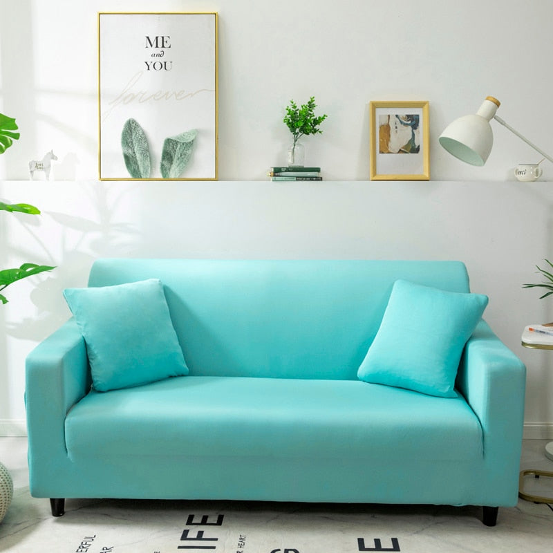 Anyhouz 2 Seater Sofa Cover Plain Blue Style and Protection For Living Room Sofa Chair Elastic Stretchable Slipcover