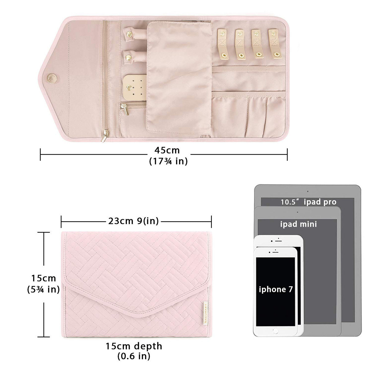 Anyhouz Jewelry Storage Foldable Case Pink XS Portable for Journey Earrings Rings Diamond s Brooches Storage Bag