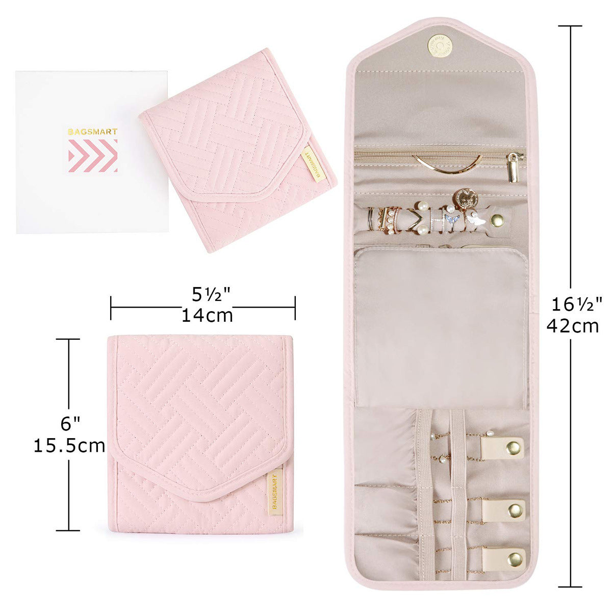 Anyhouz Jewelry Storage Foldable Case Black XS Portable for Journey Earrings Rings Diamond s Brooches Storage Bag