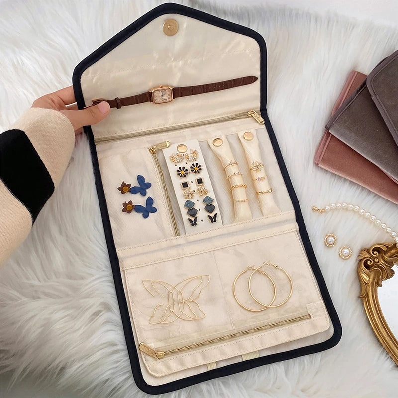 Anyhouz Jewelry Storage Foldable Case Black XS Portable for Journey Earrings Rings Diamond s Brooches Storage Bag
