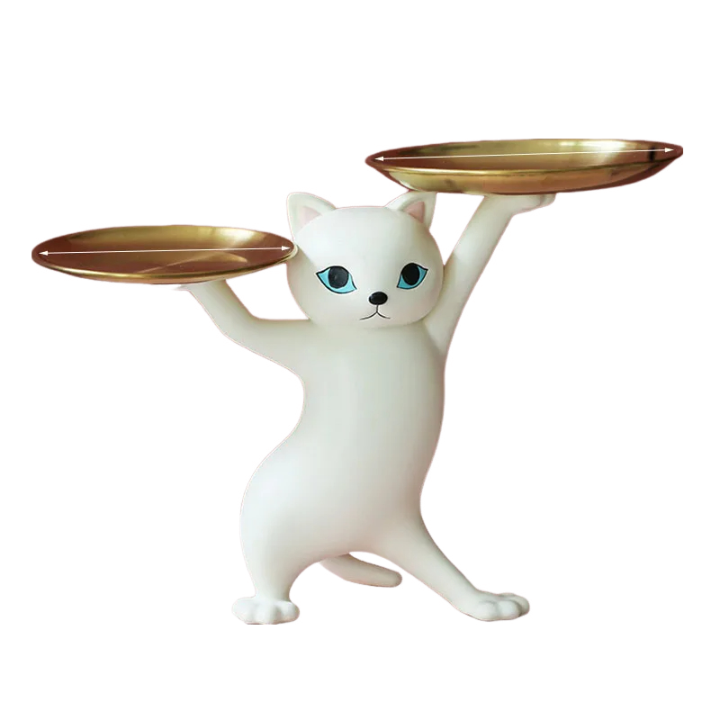 Anyhouz Home Figurine White Cat Tray Figurines for Interior Entrance Key Desktop Candy Storage Container Home Office Table Decor Accessories