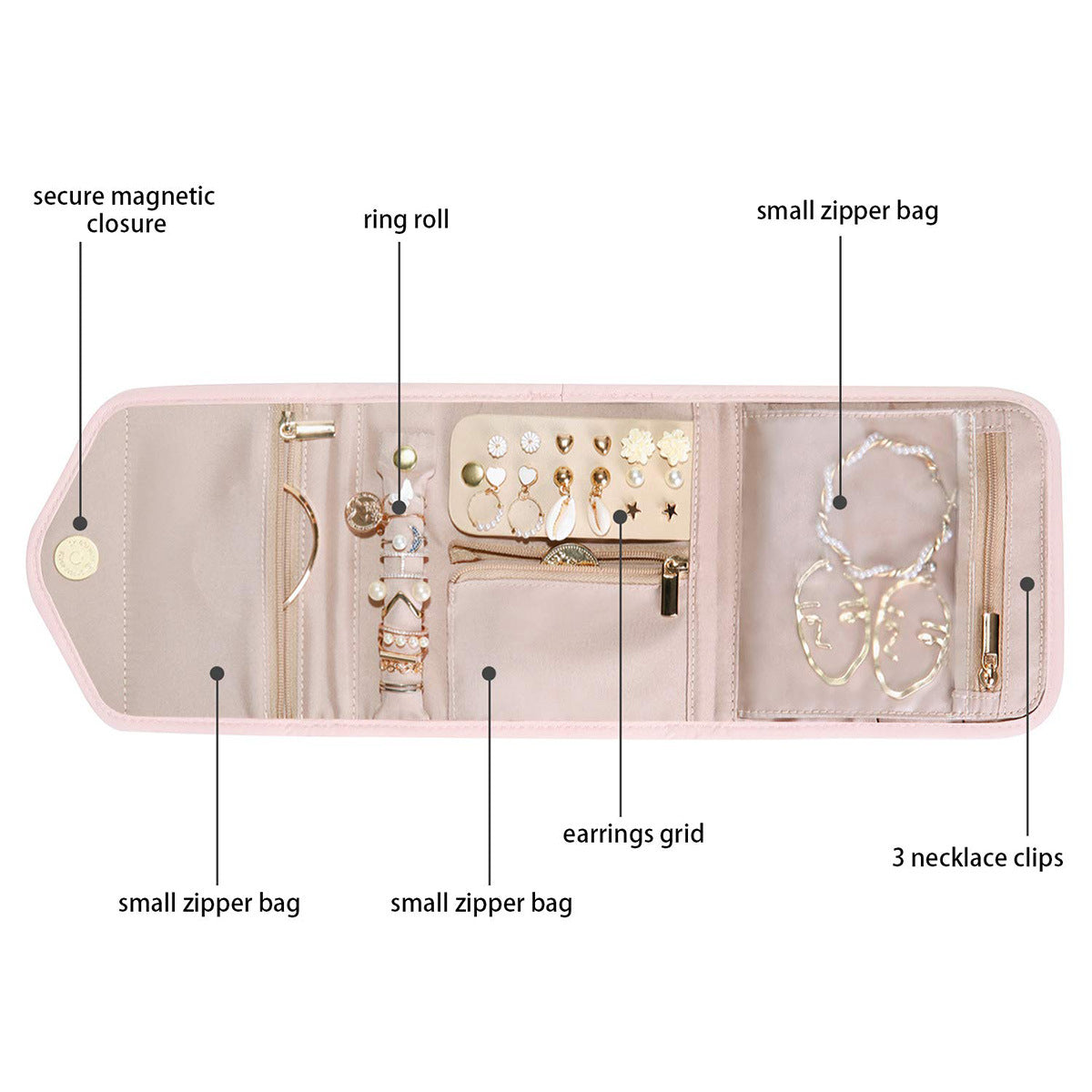Anyhouz Jewelry Storage Foldable Case Black XS Portable for Journey Earrings Rings Diamond s Brooches Storage Bag