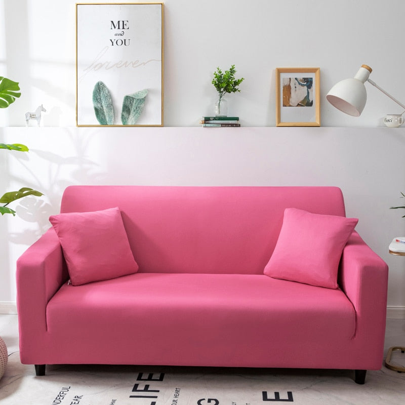 Anyhouz 2 Seater Sofa Cover Plain Rose Red Style and Protection For Living Room Sofa Chair Elastic Stretchable Slipcover