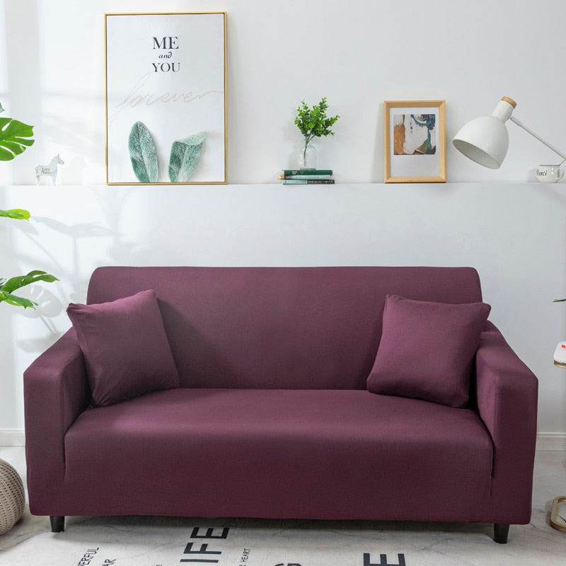 Anyhouz 3 Seater Sofa Cover Plain Bean Paste Red Style and Protection For Living Room Sofa Chair Elastic Stretchable Slipcover