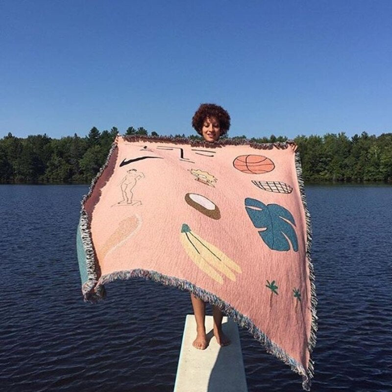 Anyhouz Pink Blanket Hawaiian Tapestry Leisure Blanket Home Decorative Sofa Cover Outdoor Picnic Camping Mat 130*160cm