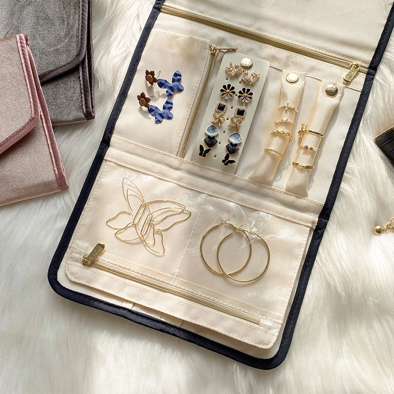 Anyhouz Jewelry Storage Foldable Case Black XS Portable for Journey Earrings Rings Diamond s Brooches Storage Bag