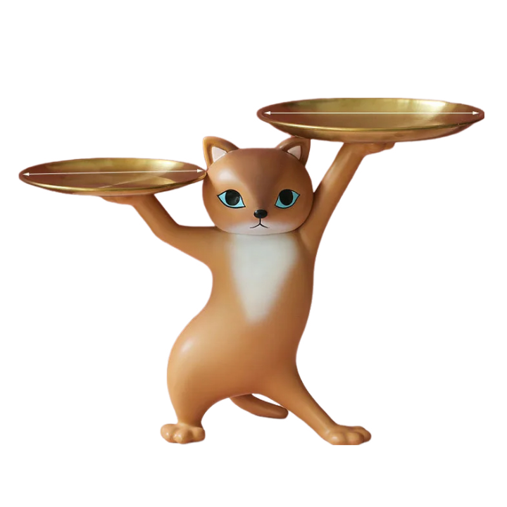 Anyhouz Home Figurine Brown Cat Tray Figurines for Interior Entrance Key Desktop Candy Storage Container Home Office Table Decor Accessories