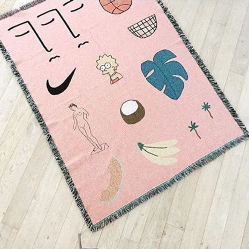 Anyhouz Pink Blanket Hawaiian Tapestry Leisure Blanket Home Decorative Sofa Cover Outdoor Picnic Camping Mat 160*220cm