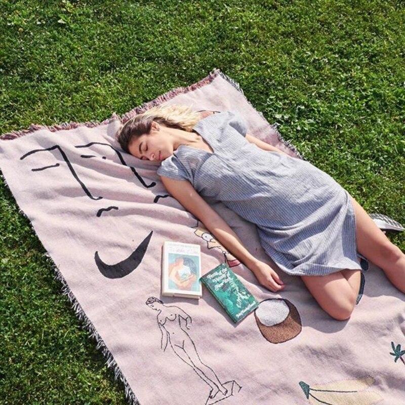 Anyhouz Pink Blanket Hawaiian Tapestry Leisure Blanket Home Decorative Sofa Cover Outdoor Picnic Camping Mat 160*220cm