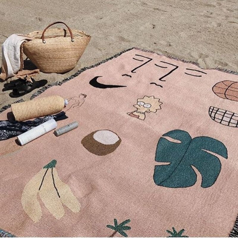 Anyhouz Pink Blanket Hawaiian Tapestry Leisure Blanket Home Decorative Sofa Cover Outdoor Picnic Camping Mat 160*220cm
