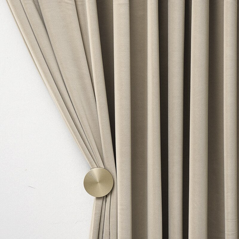 Anyhouz 200cm Beige High Quality Modern Wool Velvet Blackout Curtains for Living Room Bedroom Dining Luxury Window Drape