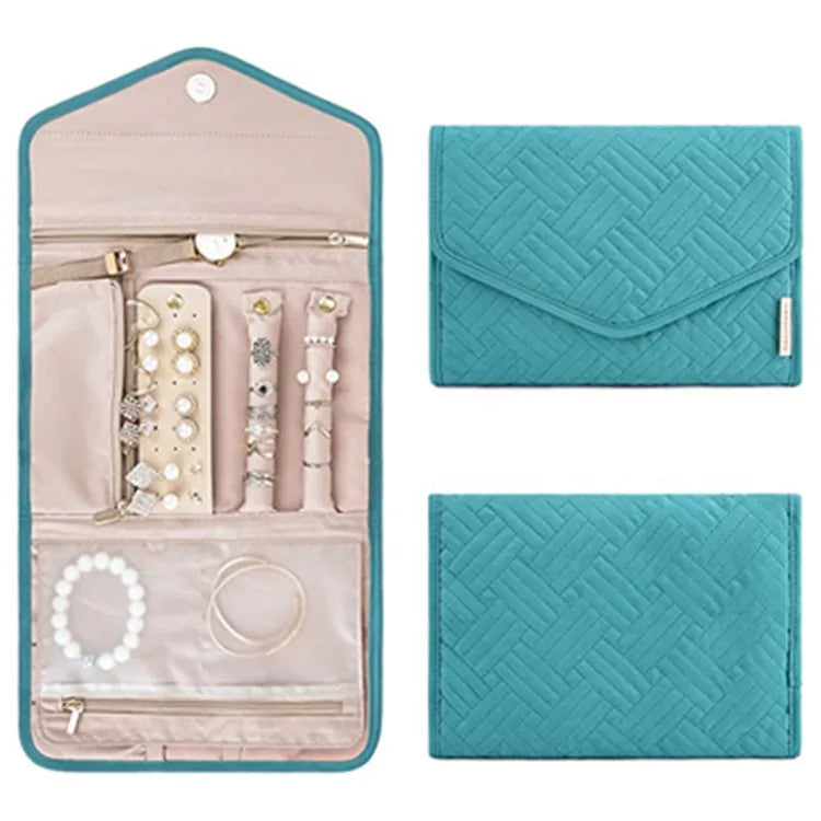Anyhouz Jewelry Storage Foldable Case Blue Small Portable for Journey Earrings Rings Diamond s Brooches Storage Bag