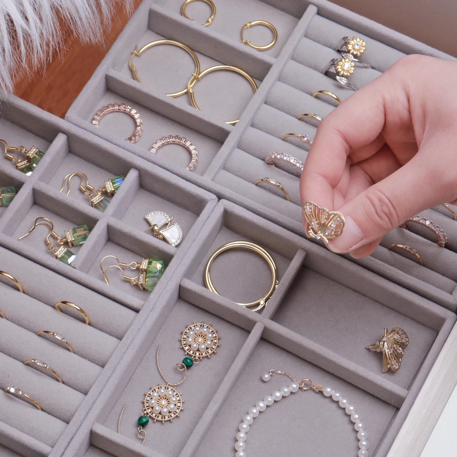 Anyhouz Jewelry Storage Beige Design E Display Tray Drawer Storage Jewellery Holder For Ring Earrings Necklace Bracelet