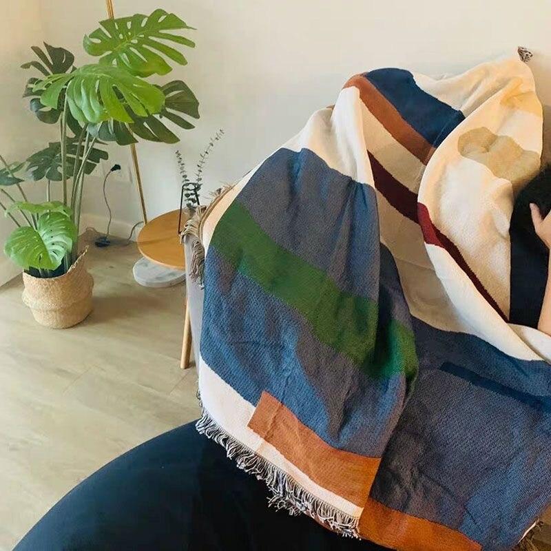 Anyhouz Nordic Minimalist Throw Blanket Cozy Sofa Couch Bed Cover Outdoor Camping Mat Home Decor Tapestry with Tassel