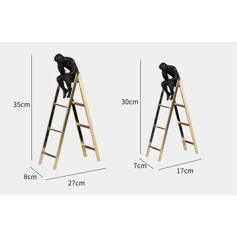 Anyhouz 30cm Man Sitting on a Ladder Tabletop Home Decor Modern Art Living Room Display House Decorative Crafts Metal Ornaments
