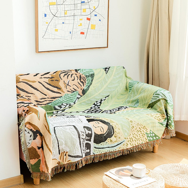 Anyhouz Tiger Throw Blanket Cozy Sofa Couch Bed Cover Outdoor Camping Mat Home Decor Tapestry with Tassel