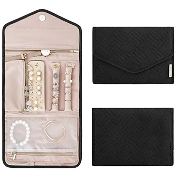 Anyhouz Jewelry Storage Foldable Case Black Small Portable for Journey Earrings Rings Diamond s Brooches Storage Bag