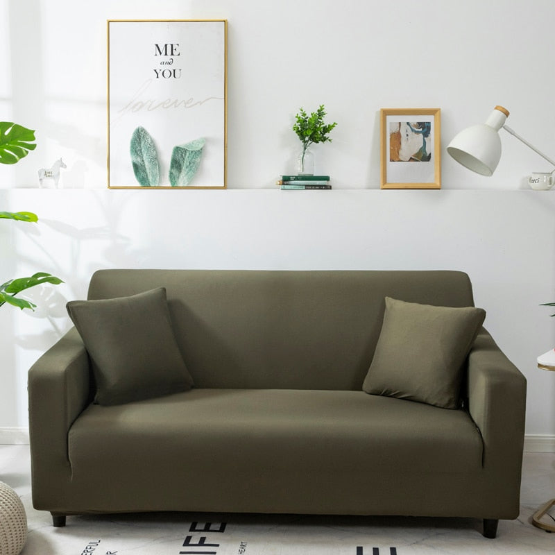 Anyhouz 3 Seater Sofa Cover Plain Army Green Style and Protection For Living Room Sofa Chair Elastic Stretchable Slipcover