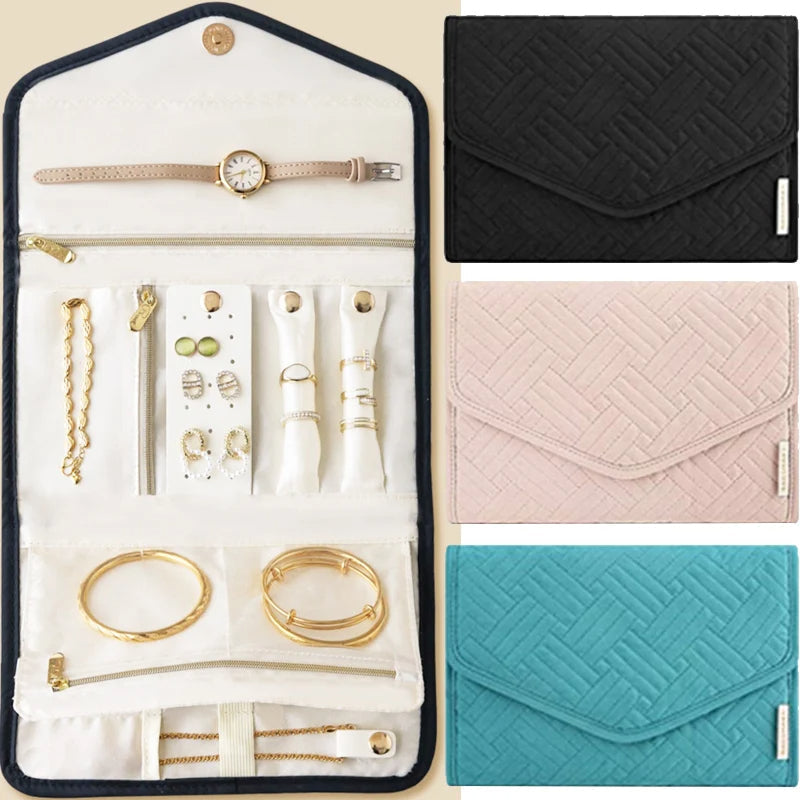 Anyhouz Jewelry Storage Foldable Case Pink XS Portable for Journey Earrings Rings Diamond s Brooches Storage Bag