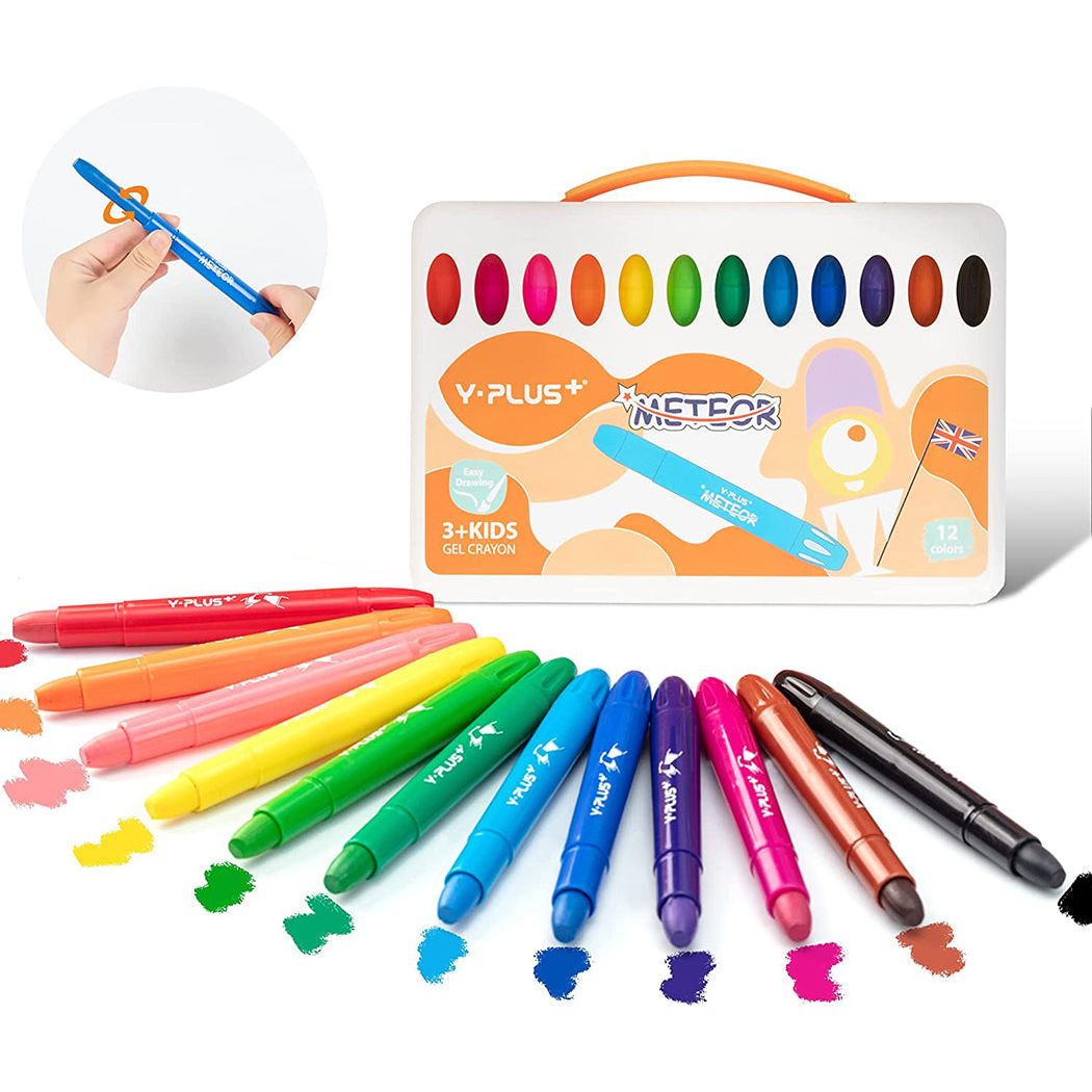 YPLUS Twistable Refillable Non Toxic Kids Silky Gel Crayon set 12 coulours