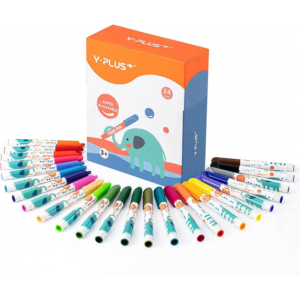 YPLUS Elephant Watercolor JUMBO Markers Set-24 Non-Toxic Fabric Markers for Coloring and Art Supplies