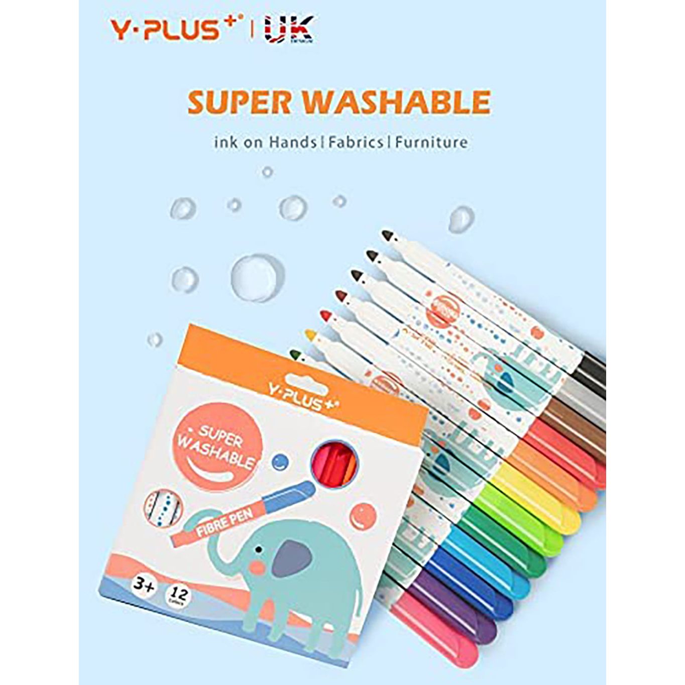 YPLUS Elephant Watercolor JUMBO Markers Set-12 Non-Toxic Fabric Markers for Coloring and Art Supplies