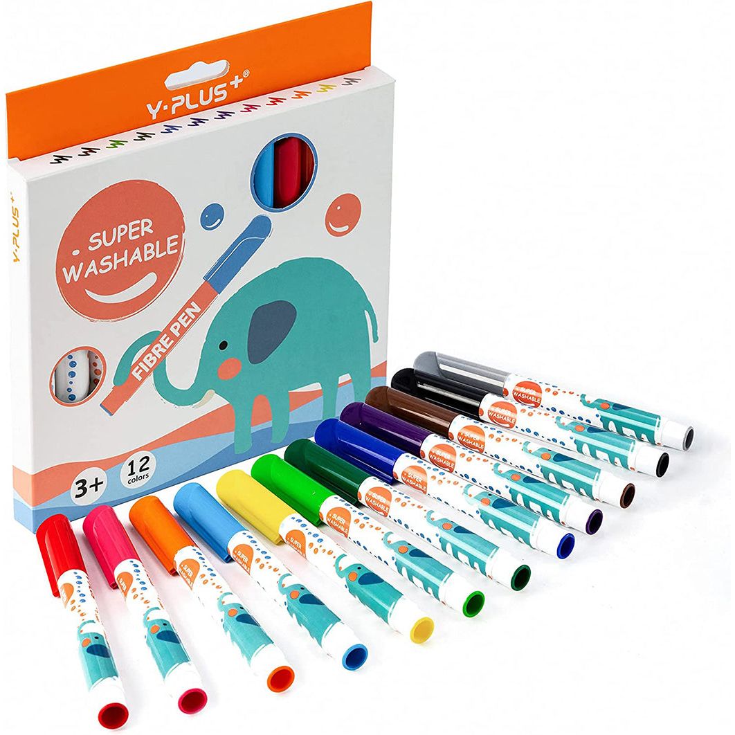 YPLUS Elephant Watercolor JUMBO Markers Set-12 Non-Toxic Fabric Markers for Coloring and Art Supplies