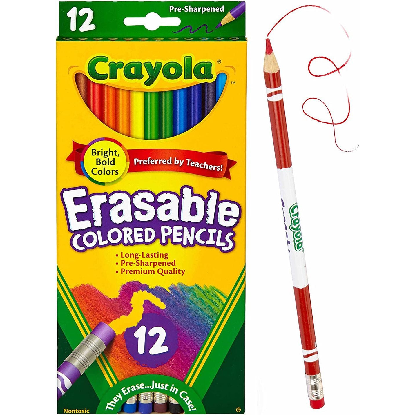 YPLUS Erasable Colored Pencils with Erasers 12pcs