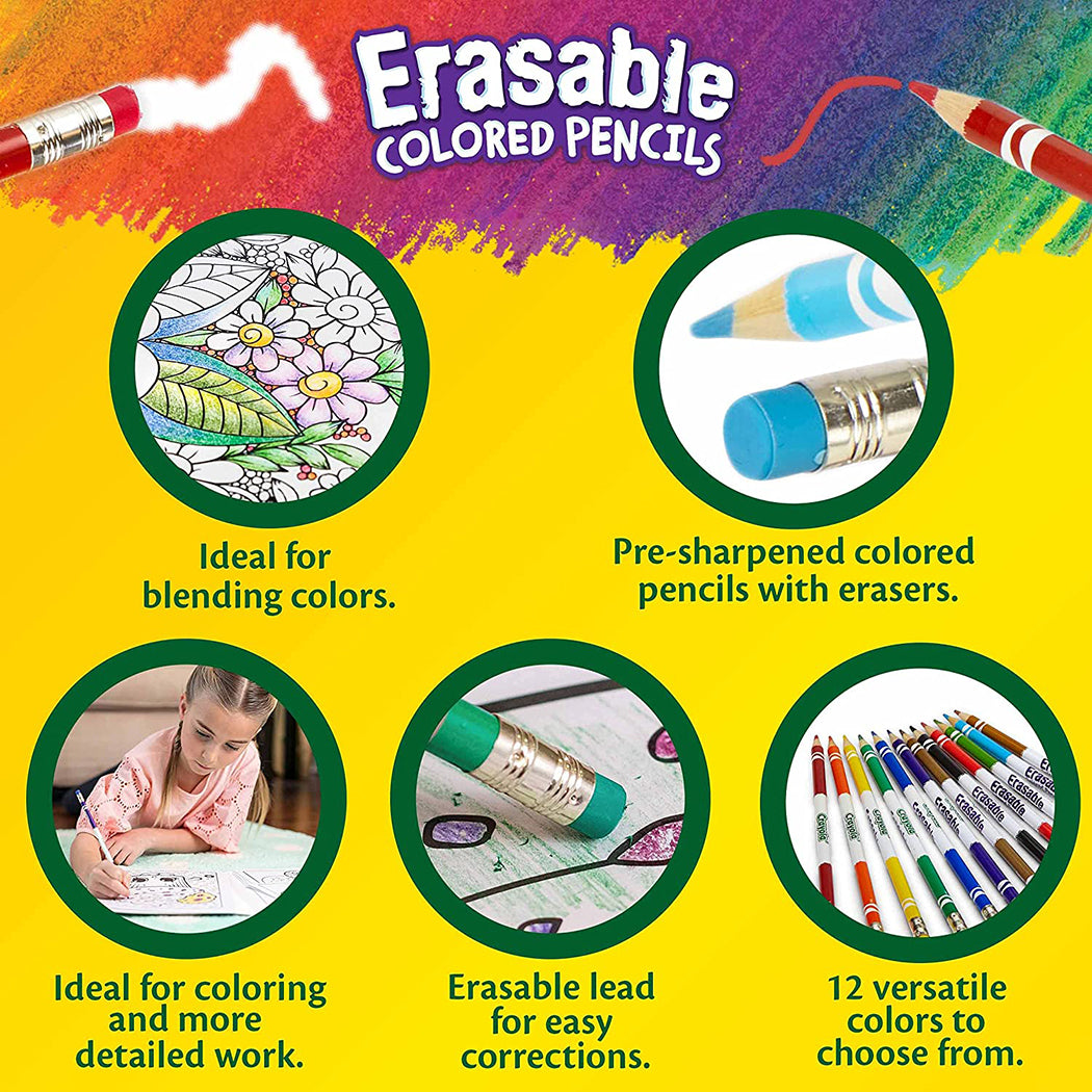 YPLUS Erasable Colored Pencils with Erasers 12pcs