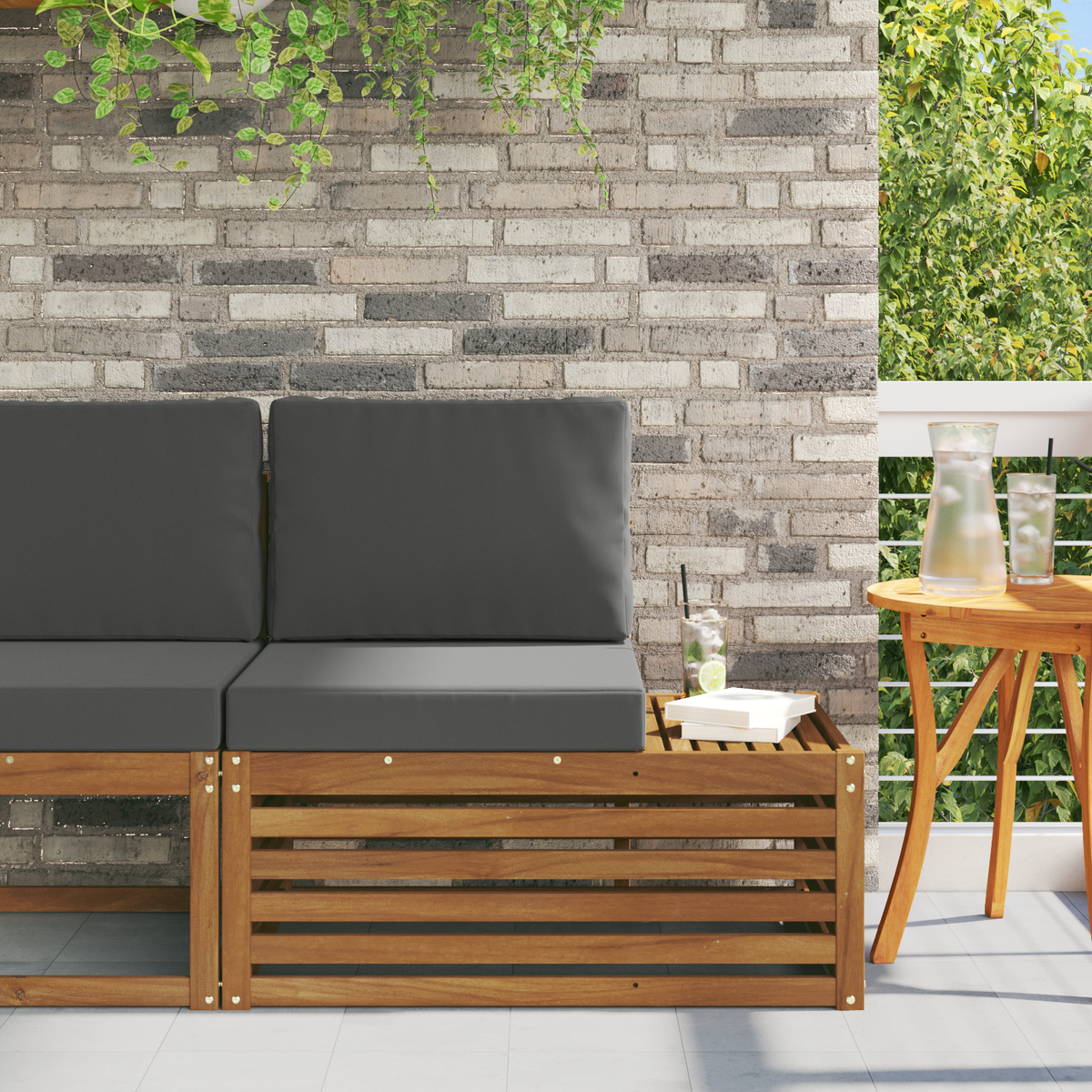 Outdoor End sofa Natural 91 x 63 x 73 cm Solid Acacia Wood