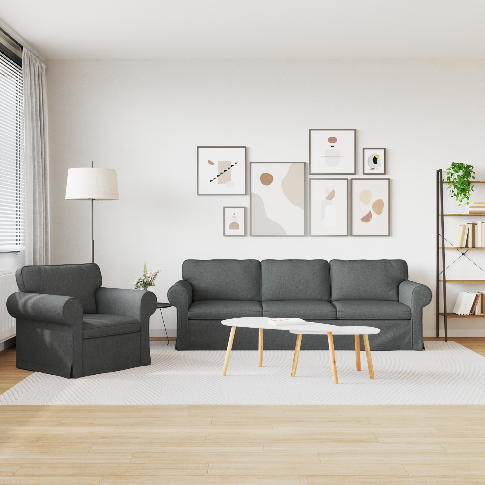 Sofa Set 2 pcs Dark Grey 245 x 82 x 80 cm Fabric