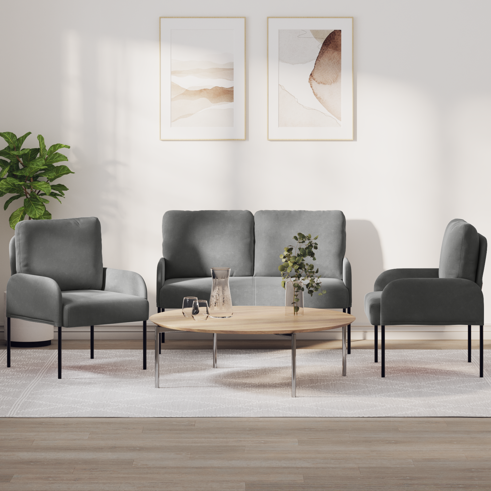 Sofa Sets with Cushion 3 pcs Dark Grey 115 x 56 x 80 cm Plywood