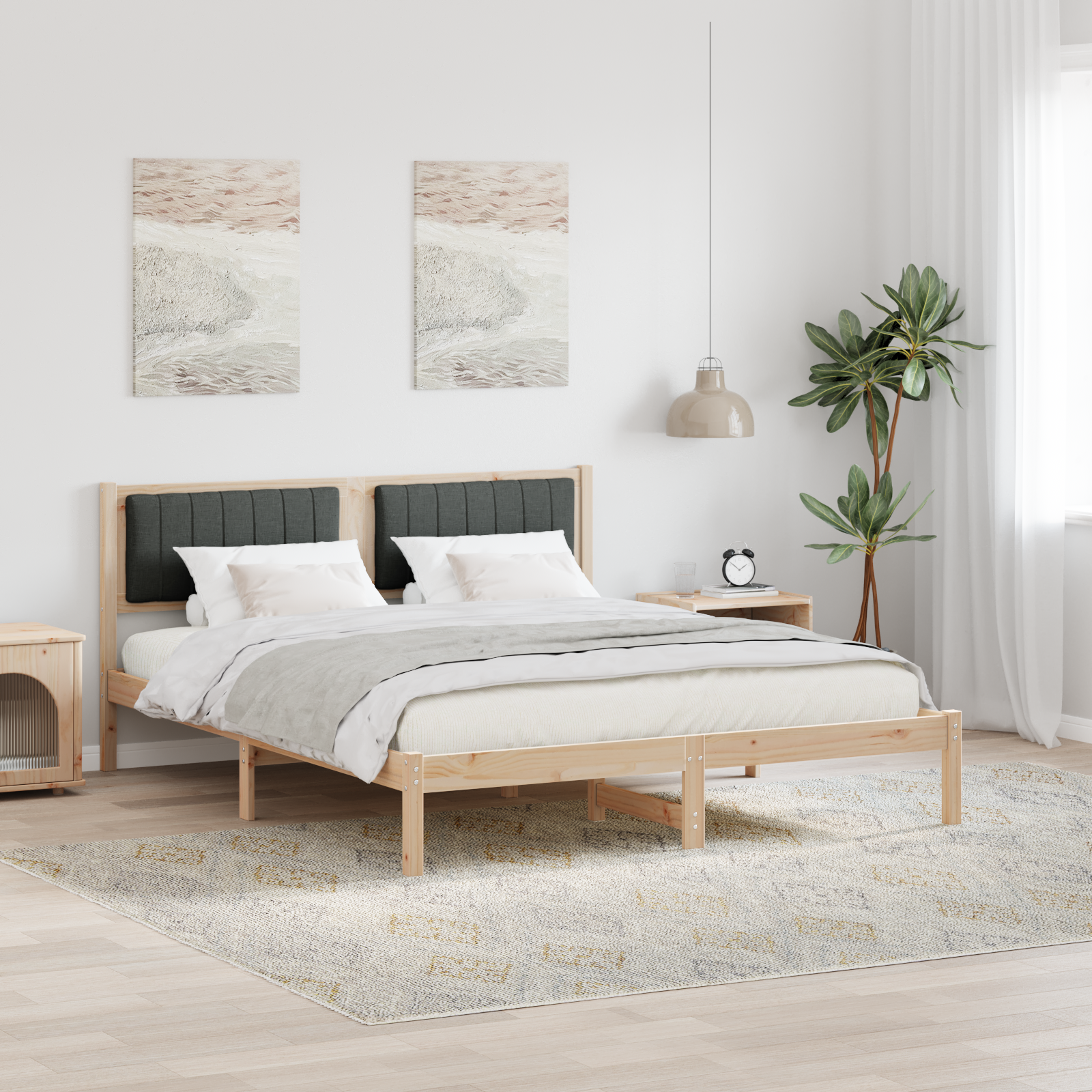 Bed Frame with Upholstered Headboard Dark Grey 150 x 200 cm