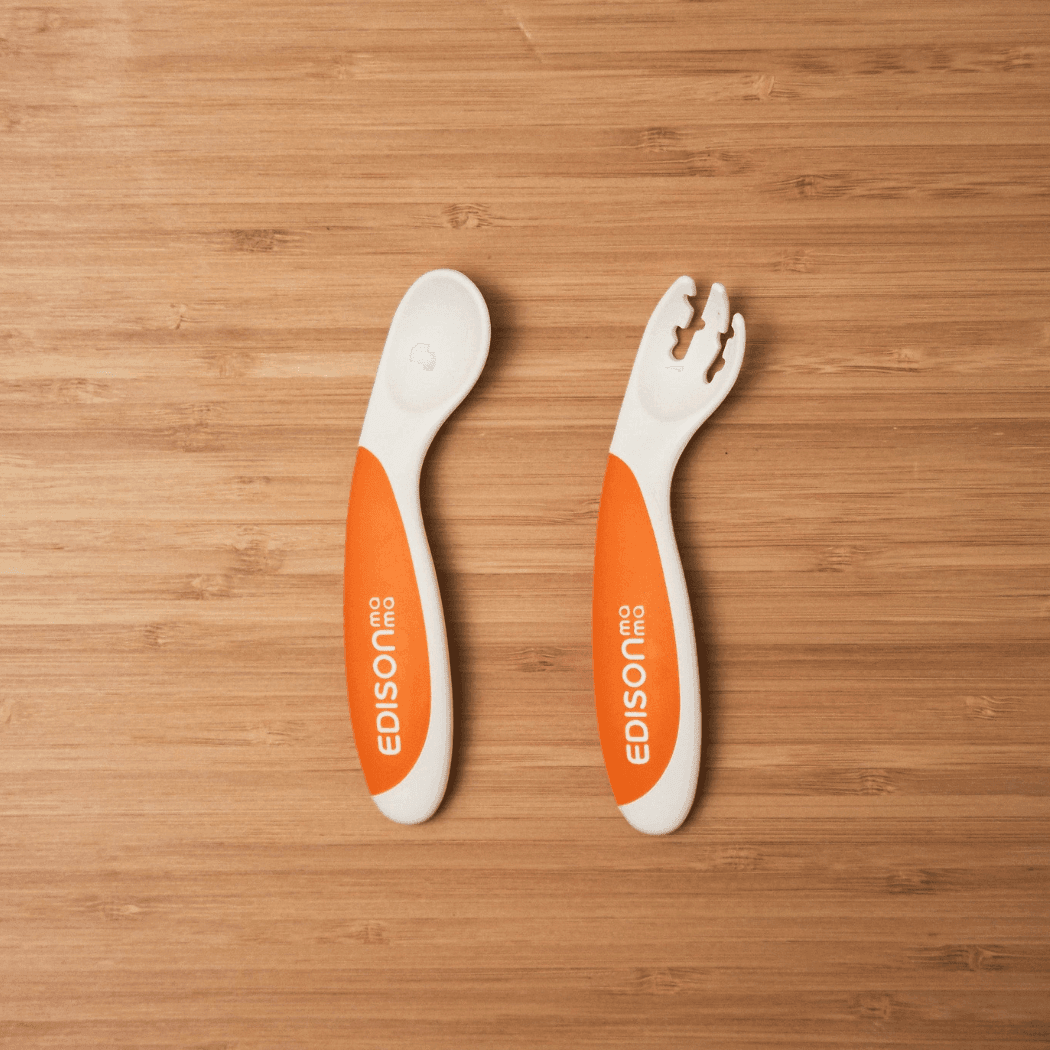 EDISON mama ForkSpoon Beginner SetOrange left Handed-1954803102615998465
