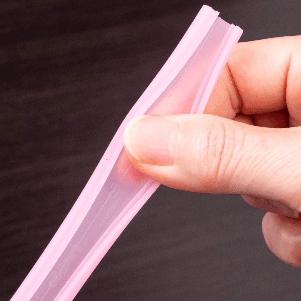 EDISON mama Resealable Silicone Zipper Straw Pink/Yellow-1954803144802308098