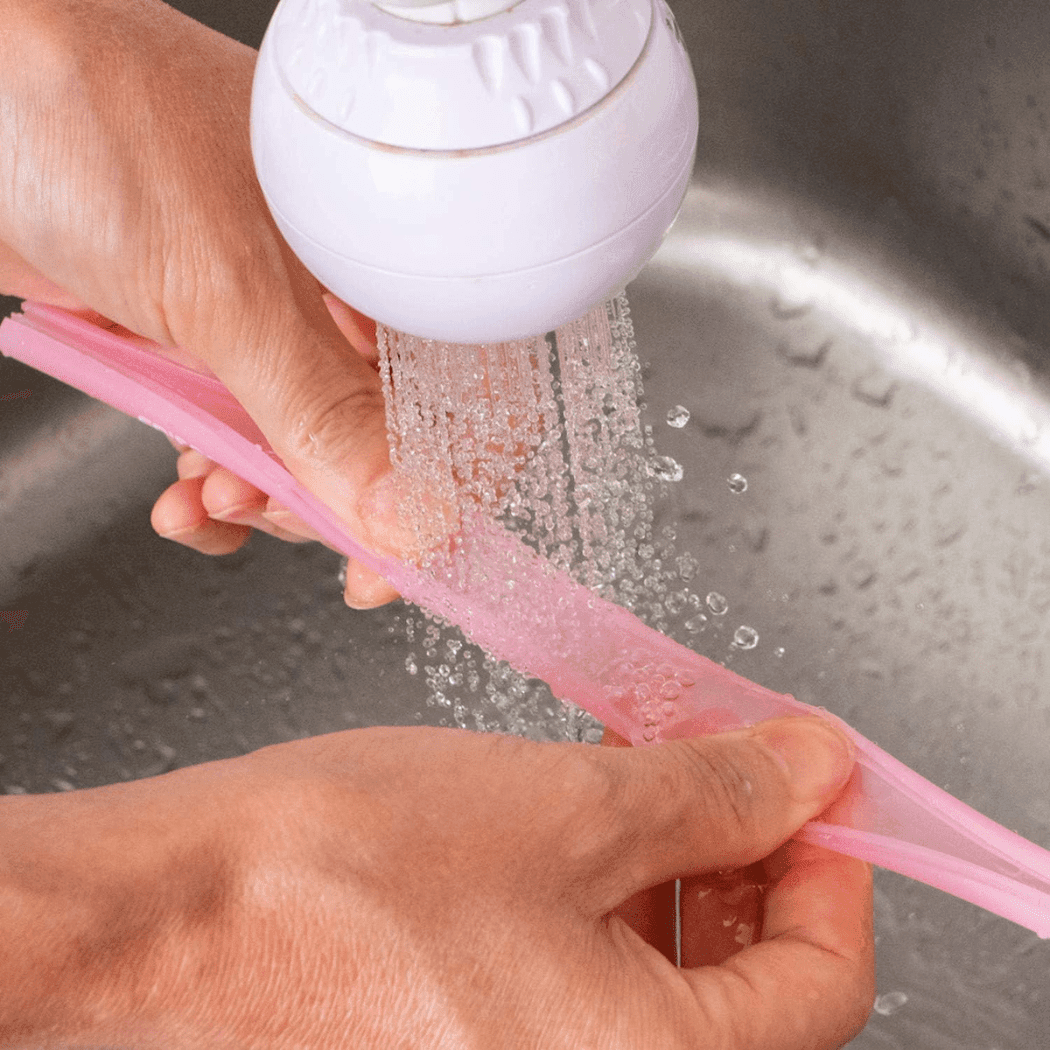 EDISON mama Resealable Silicone Zipper Straw Pink/Yellow-1954803144802308099