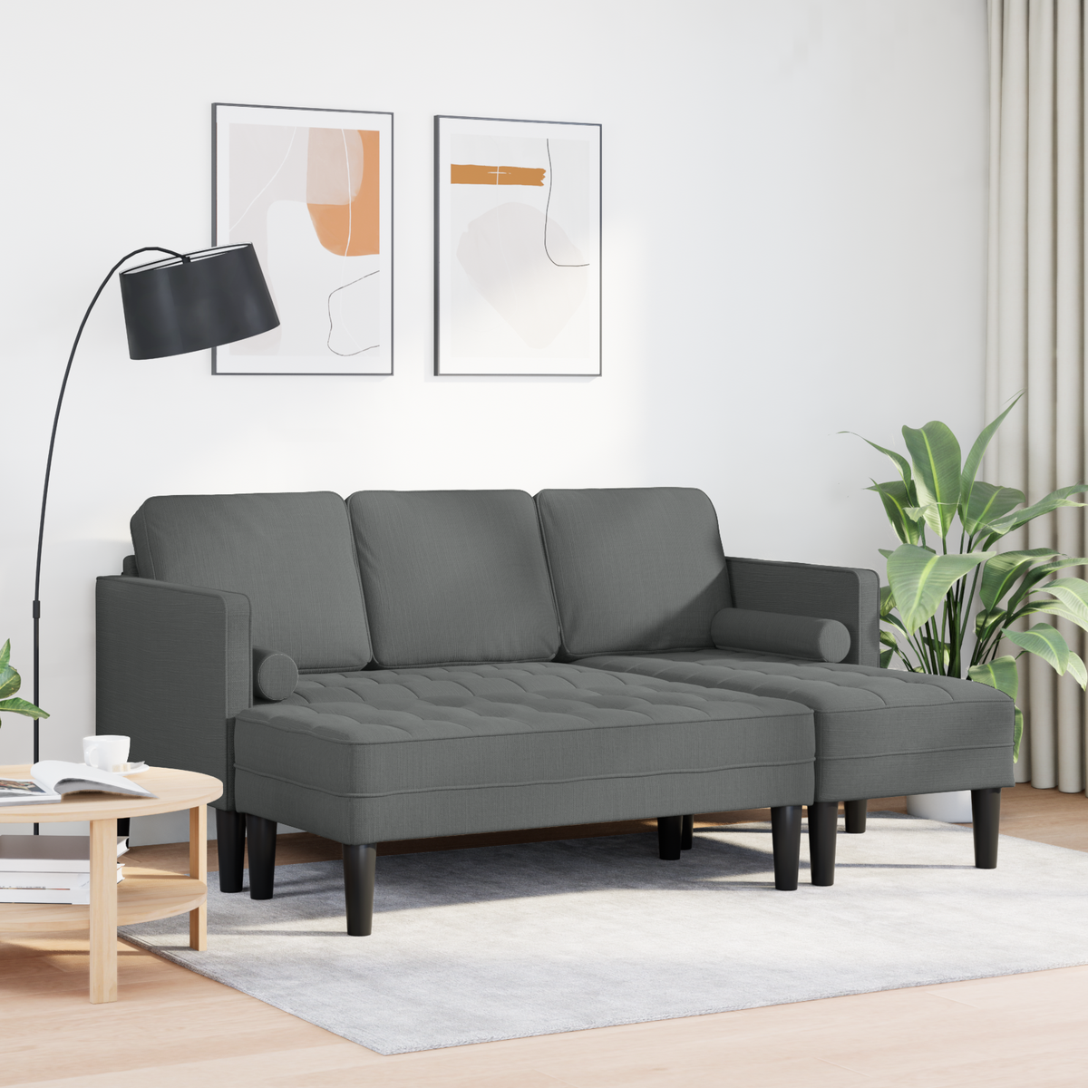 Sofa Set with Cushion 2 pcs Dark Grey Polyester