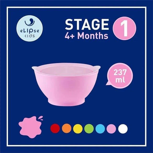Elipse Kids Spill-Proof Anti-Slip Bowl Stage 1 8oz | Twin Pack with Lid Pink-1954803046106140672